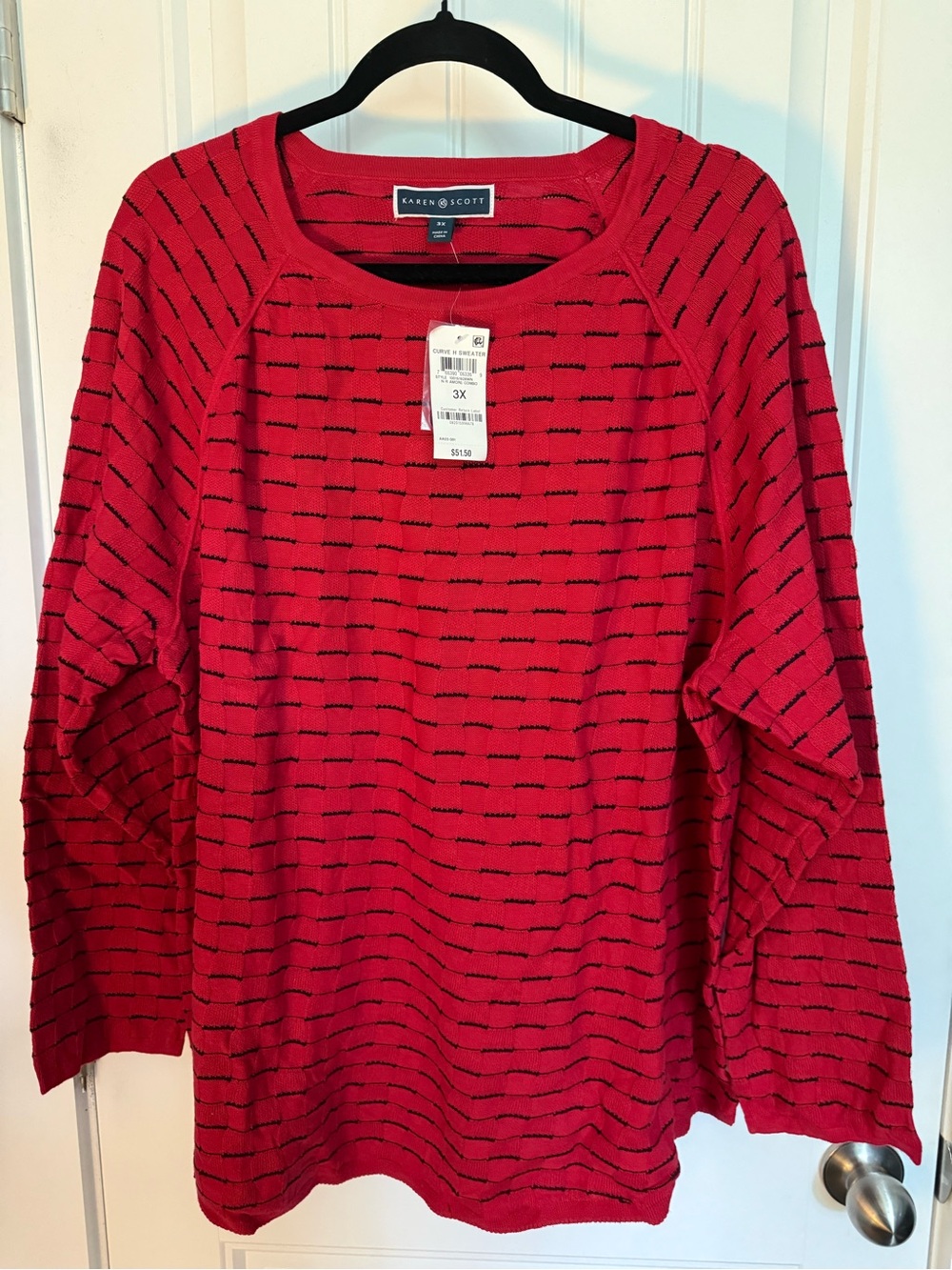 Karen Scott Red Sweatshirt with Black Stripe Detail
